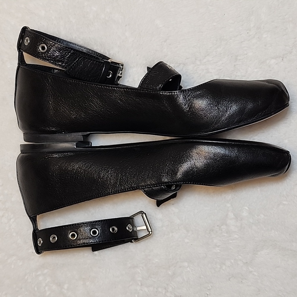 Ba&sh Canya Ballerina Black Leather Ankle Strap Ballet Flats Loafers Shoes Sz 7 - Picture 11 of 16